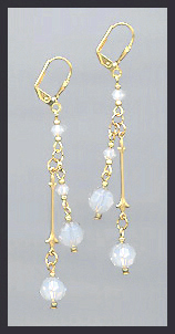 Gold Opal White Crystal Drop Earrings