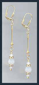 Gold Opal White Crystal Rondelle Earrings