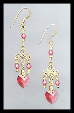 Tiny Coral Sunset Crystal Heart Earrings