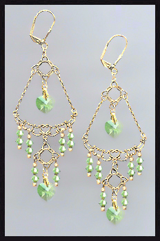 Peridot Green Heart Chandelier Earrings