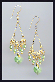 Swarovski Peridot Green Crystal Heart Earrings