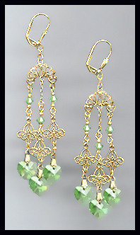 Peridot Green Crystal Heart Earrings