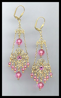 Swarovski Rose Pink Chandelier Earrings