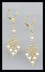 Cream Crystal Pearl Dangle Earrings
