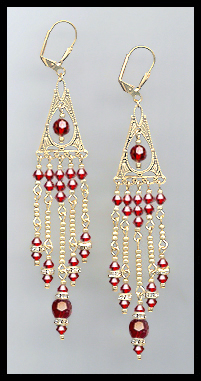 Long Ruby Red Crystal Chandelier Earrings