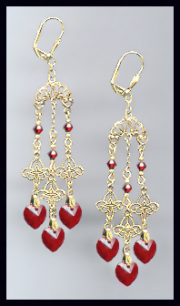 Ruby Red Crystal Heart Earrings