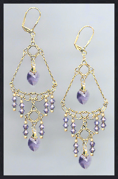 Tanzanite Purple Heart Chandelier Earrings