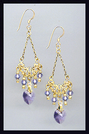Tanzanite Purple Crystal Heart Earrings