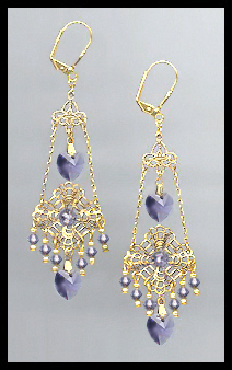 Swarovski Tanzanite Purple Heart Chandelier Earrings