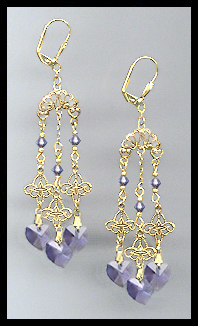 Filigree Tanzanite Purple Heart Earrings