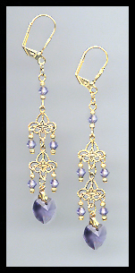 Tanzanite Purple Crystal Heart Dangle Earrings