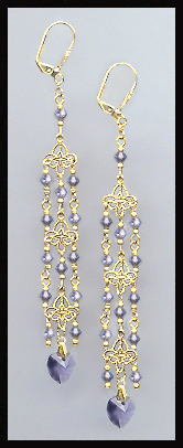 4" Tanzanite Purple Crystal Heart Earrings Earrings