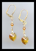 Gold Amber Topaz Crystal Heart Earrings