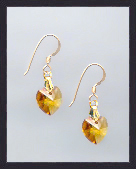 Tiny Gold Amber Topaz Crystal Heart Earrings