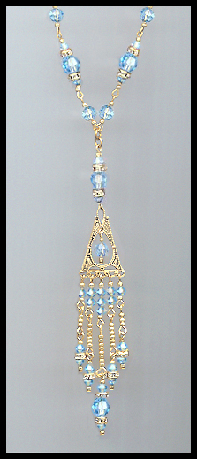 Deco Style Aquamarine Crystal Necklace
