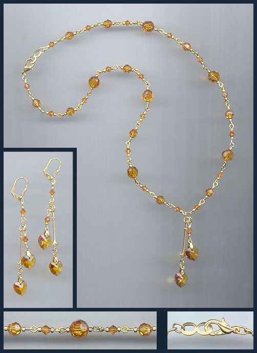 Swarovski Amber Topaz  Heart Necklace Set