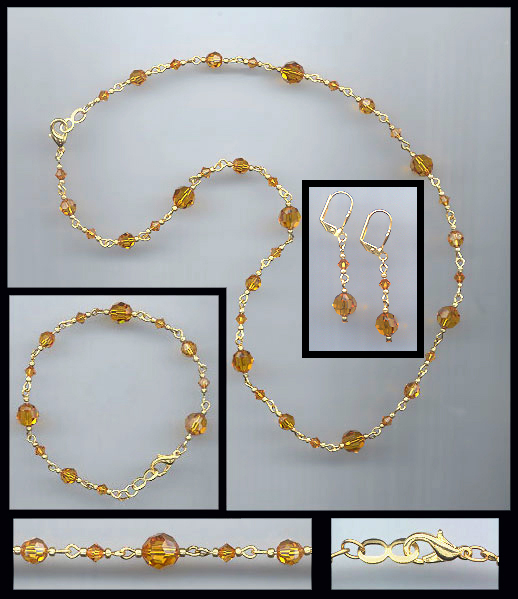 Swarovski Amber Topaz  Crystal Necklace Set