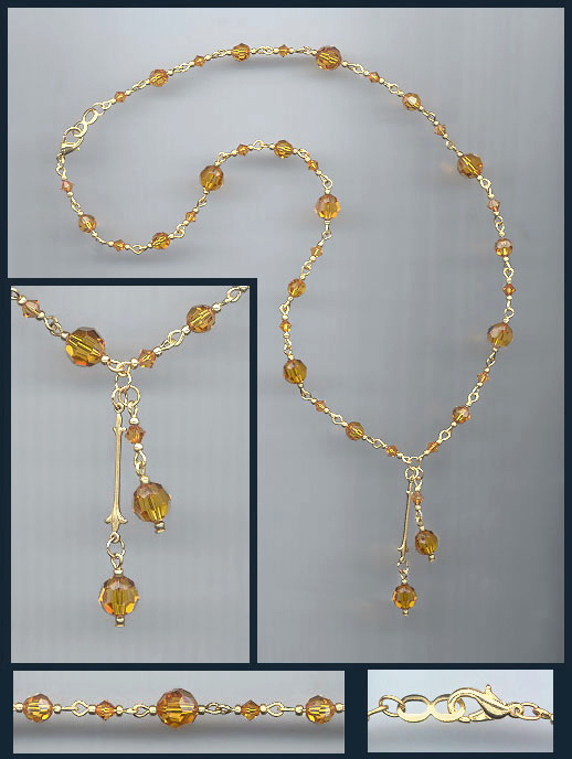 Amber Topaz  Double Drop Crystal Necklace