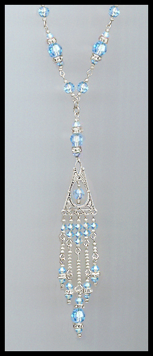 Deco Style Aquamarine Crystal Necklace