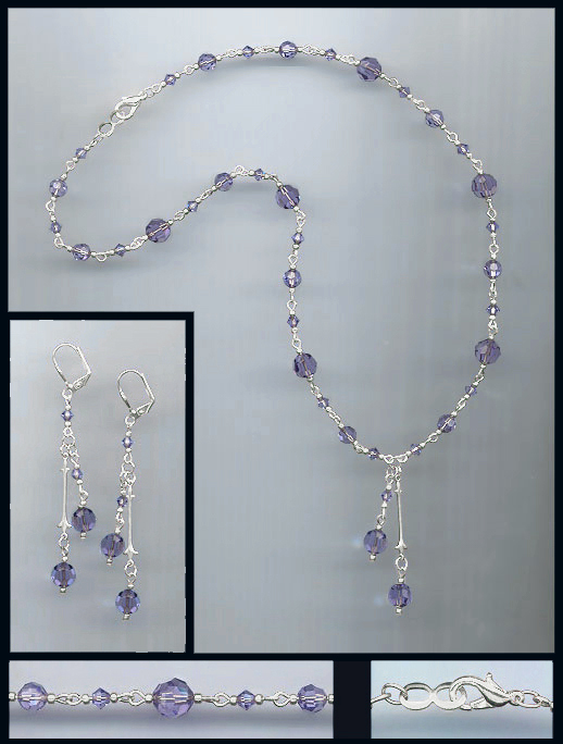 Swarovski Tanzanite Purple Crystal Drop Necklace Set