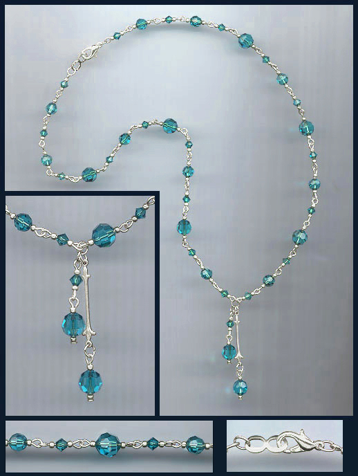 Teal Blue Double Drop Crystal Necklace