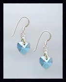 Tiny Aquamarine Crystal Heart Earrings