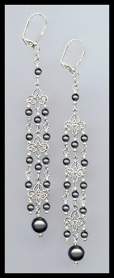 4" Black Pearl Chandelier Earrings