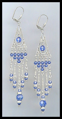 Long Sapphire Blue Crystal Chandelier Earrings