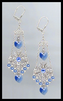 Swarovski Sapphire Blue Heart Chandelier Earrings