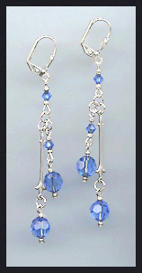 Silver Sapphire Blue Crystal Drop Earrings