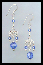 Silver Filigree and Sapphire Blue Crystal Earrings