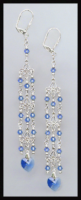 4" Sapphire Blue Crystal Heart Earrings Earrings