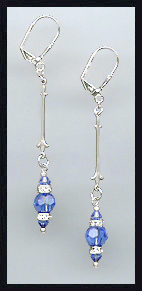 Silver Sapphire Blue Crystal Rondelle Earrings