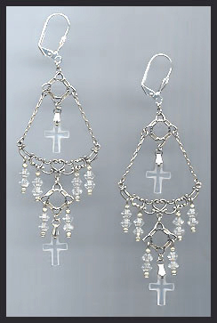 Clear Crystal Cross Earrings