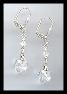Silver Aquamarine Crystal Heart Earrings