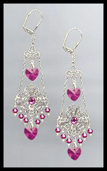 Swarovski Fuchsia Pink Heart Chandelier Earrings
