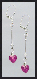 Simple Fuchsia Pink Crystal Heart Earrings