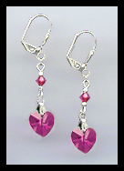Fuchsia Pink Crystal Heart Earrings