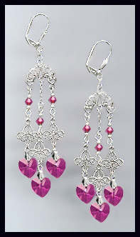 Filigree Fuchsia Pink Heart Earrings
