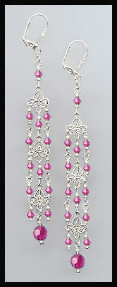4" Fuchsia Pink Crystal Chandelier Earrings Earrings