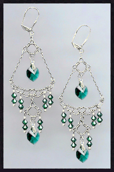 Emerald Green Heart Chandelier Earrings