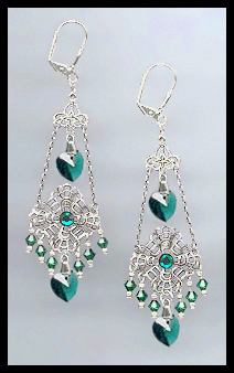 Swarovski Emerald Green Heart Filigree Earrings