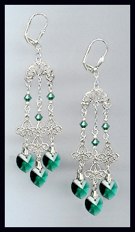 Filigree Emerald Green Heart Earrings