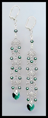 4" Emerald Green Crystal Heart Earrings Earrings