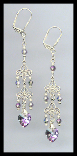 Aurora Purple Crystal Heart Dangle Earrings