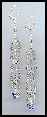 Aurora Purple Crystal Heart Chandelier Earrings