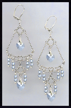 Light Blue Heart Chandelier Earrings
