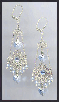 Swarovski Light Blue Heart Chandelier Earrings