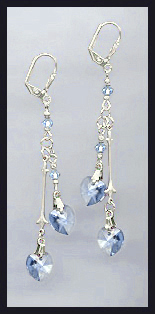 Light Blue Crystal Heart Drop Earrings