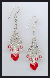 Cherry Red Filigree Heart Earrings